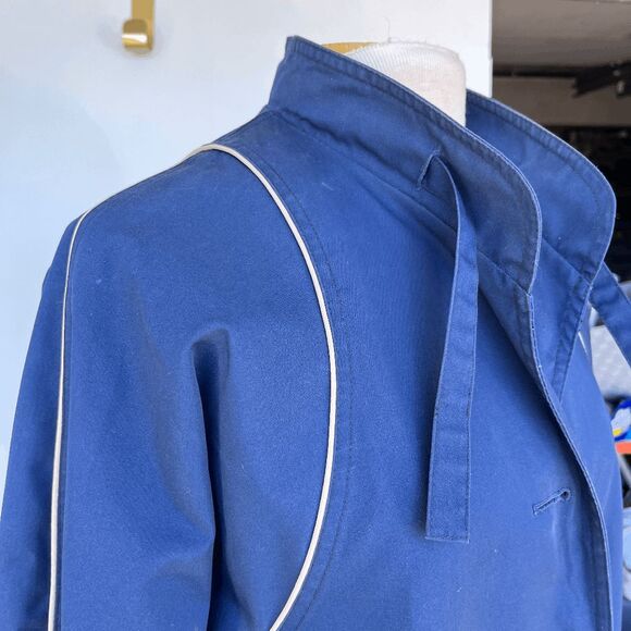 VTG Raindrops by Fleet Street Navy Trench Coat Cream Piping 70s 80s Retro - Picture 11 of 13